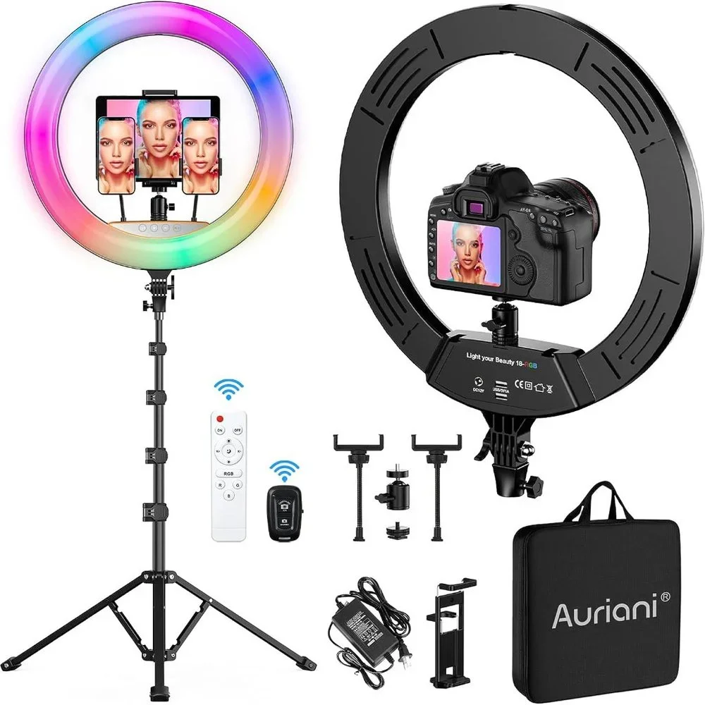 RGB Ring Light 18 inch with Tripod Stand (2700-7000K) for Phone Camera iPad Self